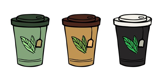 Ilustración de una linda taza de té o café Clipart de taza sencillo Conjunto de garabates para el hogar acogedor