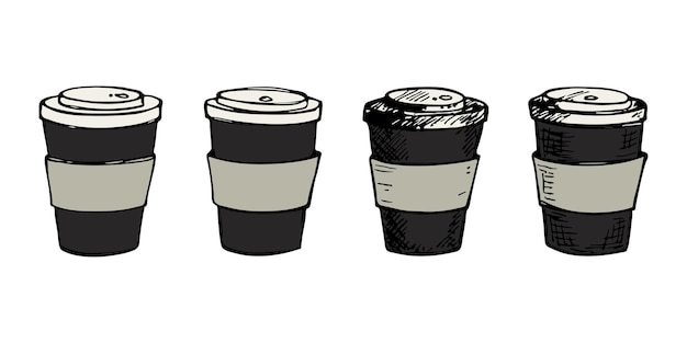 Ilustración de una linda taza de té o café Clipart de taza sencillo Conjunto de garabates para el hogar acogedor