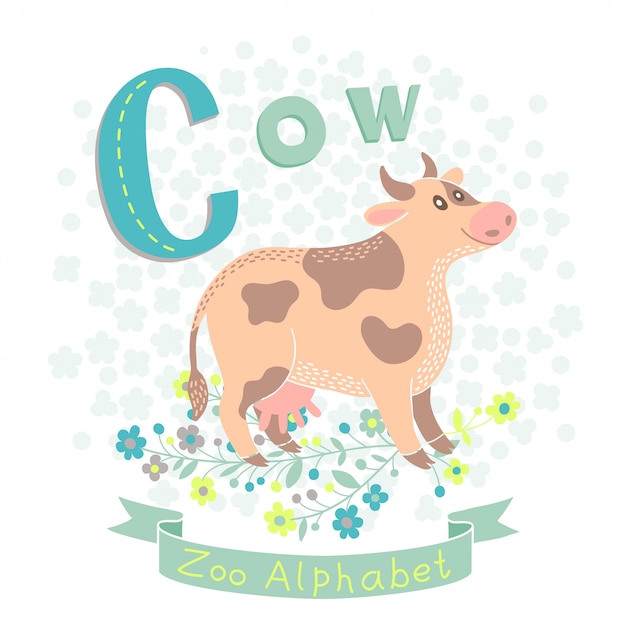 Ilustración de una linda vaca en estilo de dibujos animados