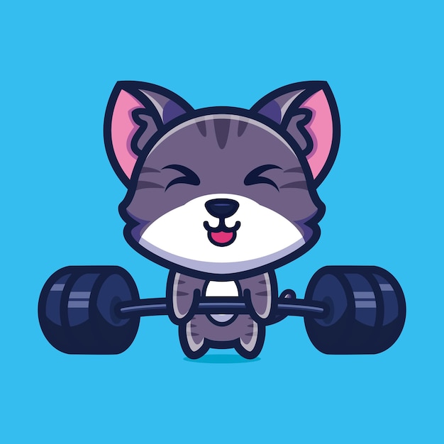Ilustración linda de vector premium de diseño de personaje de dibujos animados con barra levantando gato