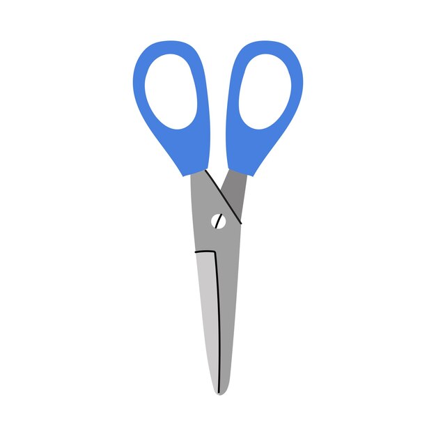 Una ilustración de unas lindas tijeras de oficina azules herramienta de corte de papel Icono de regreso a la escuela
