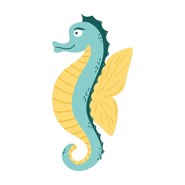 Ilustración de lindo caballito de mar sobre fondo blanco vector ilustración dibujos animados estilo plano