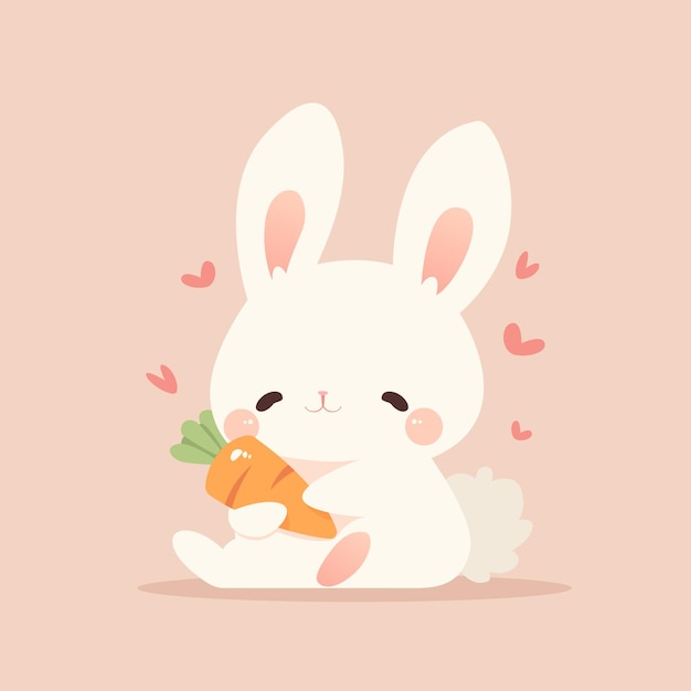 Vector ilustración lindo conejo sosteniendo una verdura zanahoria