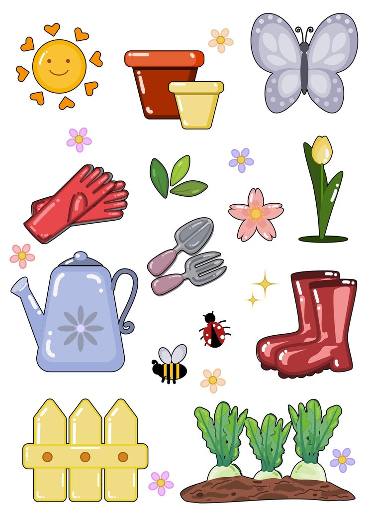 Vector ilustración de un lindo conjunto de iconos de jardinería