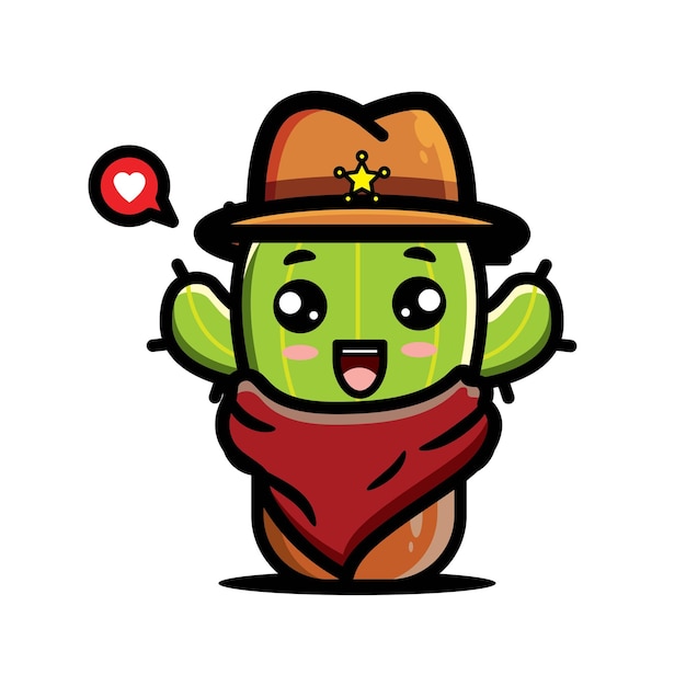ilustración de un lindo diseño de personaje para que un cactus se convierta en vaquero