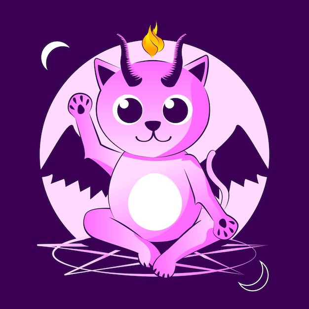 Vector ilustración del lindo gatito baphomet