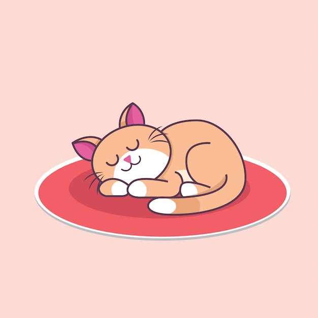 Ilustración de un lindo gato durmiendo en una alfombra