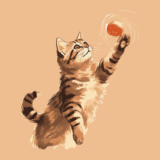 ilustración de un lindo gato jugando a la pelota arte vectorial