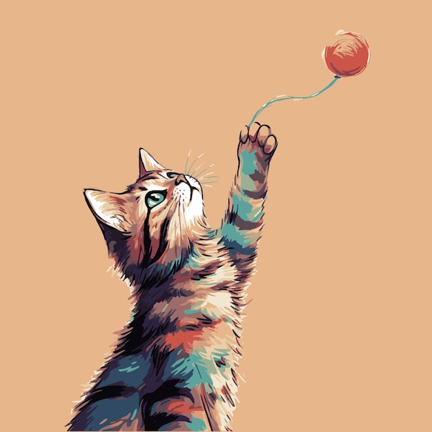 Ilustración de un lindo gato jugando a la pelota