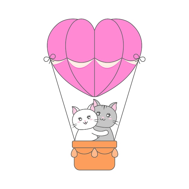 Ilustración de lindo gato montando en globo aerostático