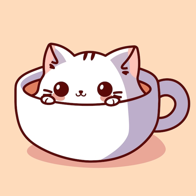 Ilustración de un lindo gato en una taza de café