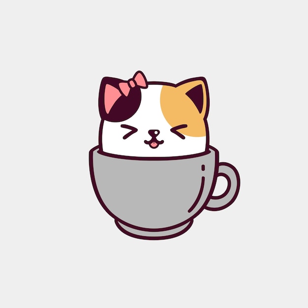 Ilustración de un lindo gato en una taza