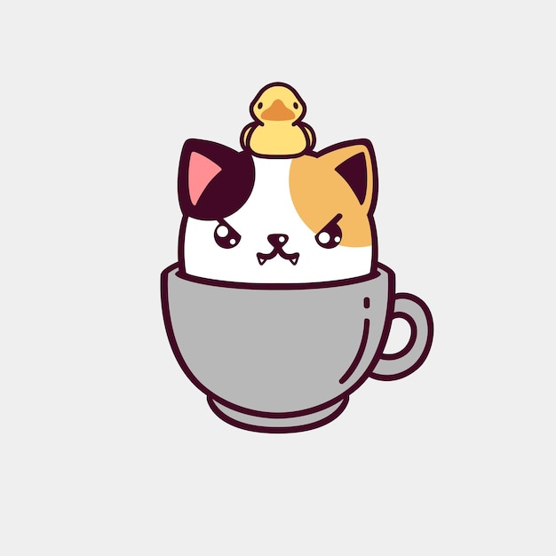 Ilustración de un lindo gato en una taza
