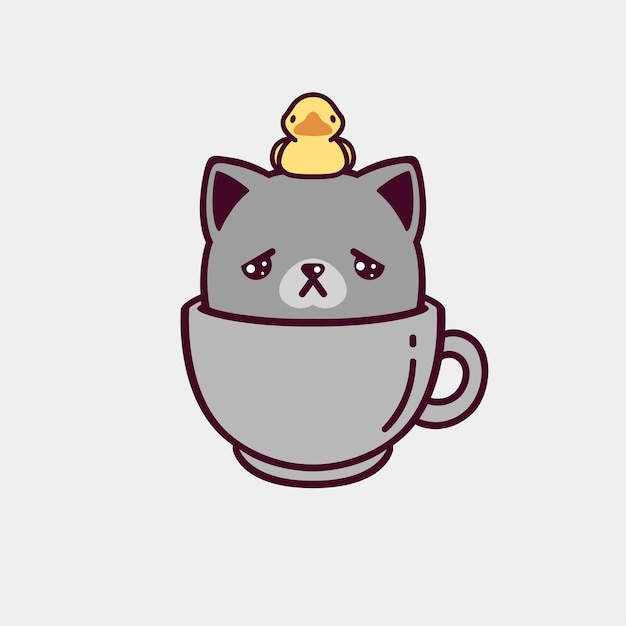 Ilustración de un lindo gato en una taza