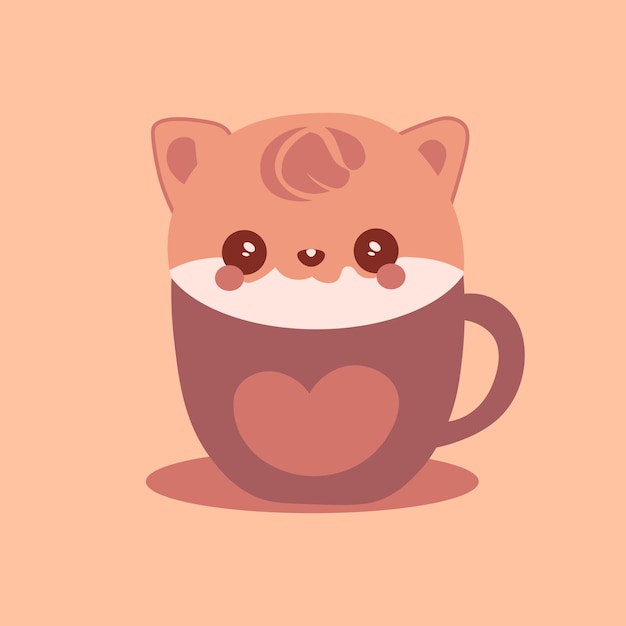 Ilustración de un lindo gato en una taza