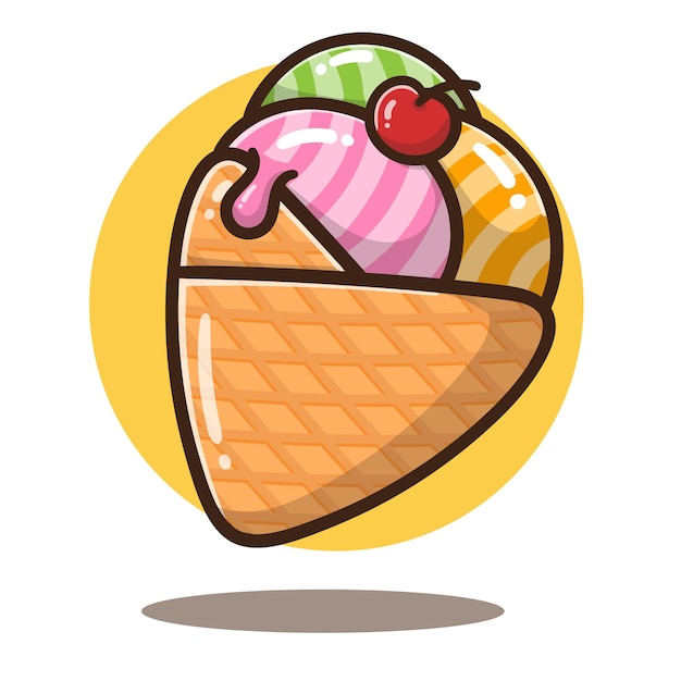 Vector ilustración de lindo helado de gofre de dibujos animados bueno para pegatina.