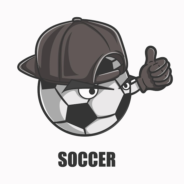 Vector la ilustración de un lindo hombre mascota de una pelota de fútbol dando un pulgar hacia arriba