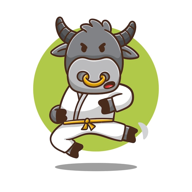 Vector ilustración de lindo karate de búfalo de dibujos animados, diseño vectorial.