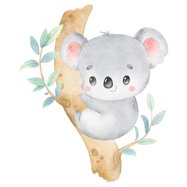 Vector ilustración de un lindo koala de dibujos animados aislado en un fondo blanco pequeños animales lindos de la acuarela