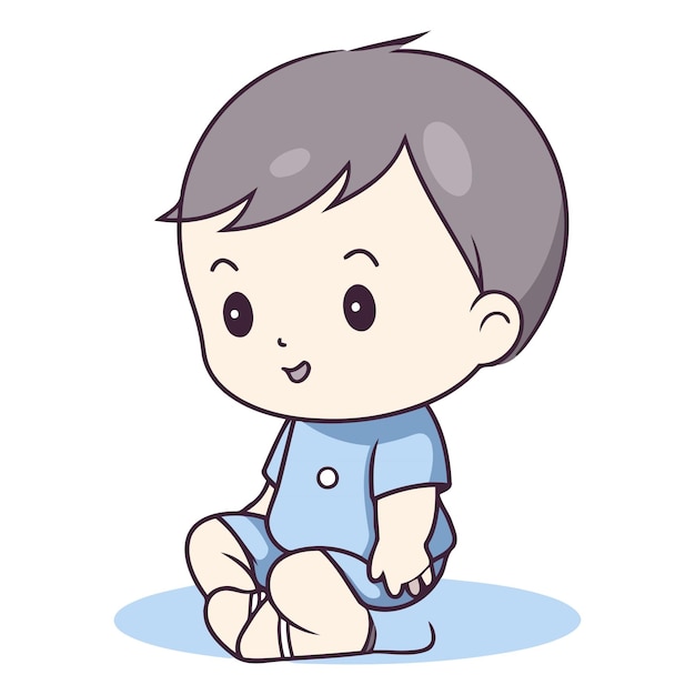 Vector ilustración de un lindo niño con ropa azul