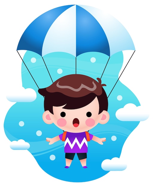 Ilustración Lindo Niño Volando Con Paracaídas