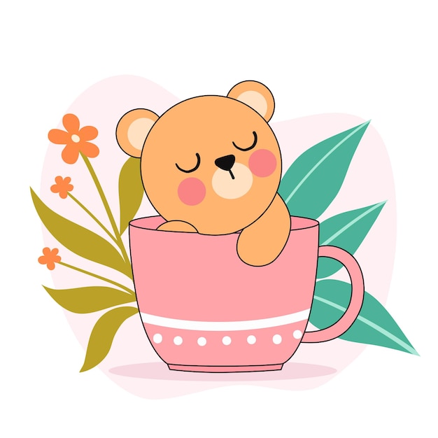 Una ilustración de un lindo osito blanco en una taza