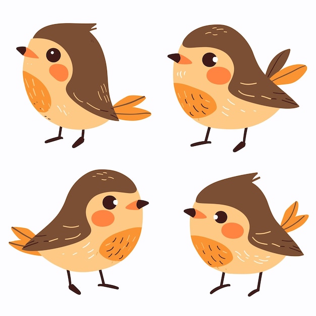 Ilustración de un lindo pájaro petirrojo, un conjunto vectorial de personajes de dibujos animados de animales