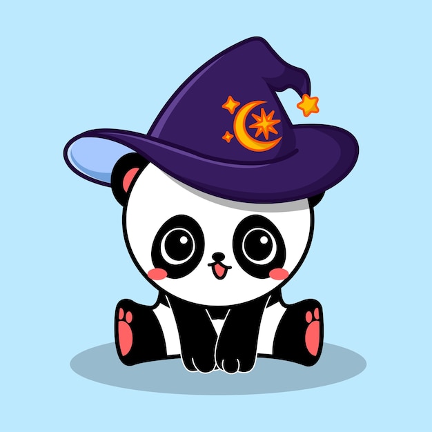 Ilustración de un lindo panda con un sombrero de bruja