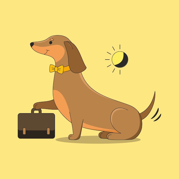 Vector ilustración lindo perro salchicha con maletín