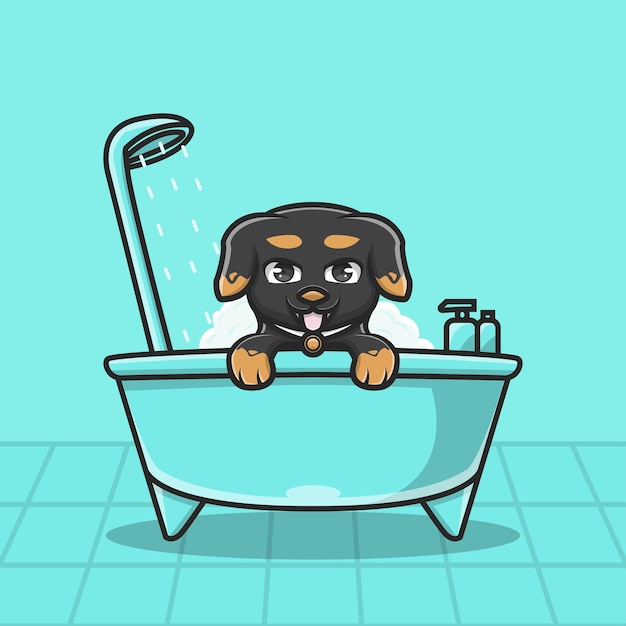 Ilustración lindo personaje baño perro