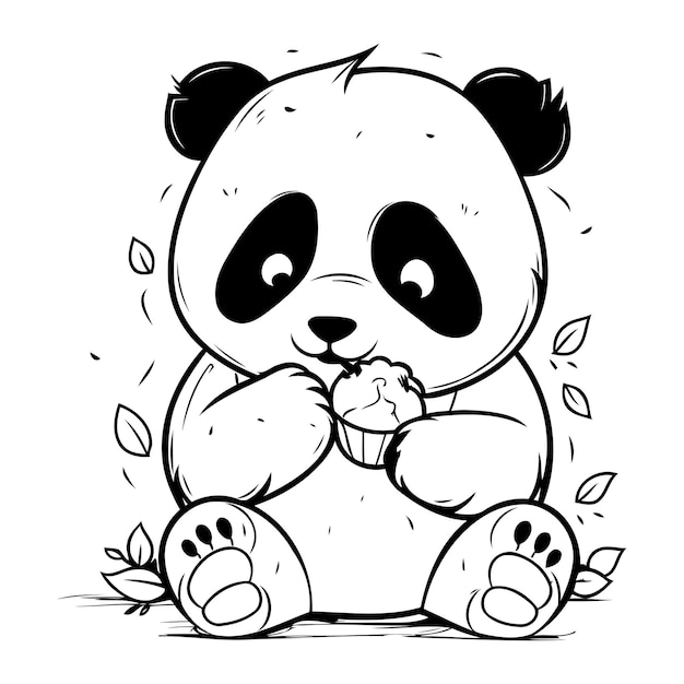 Vector ilustración del lindo personaje de dibujos animados panda con un pepino