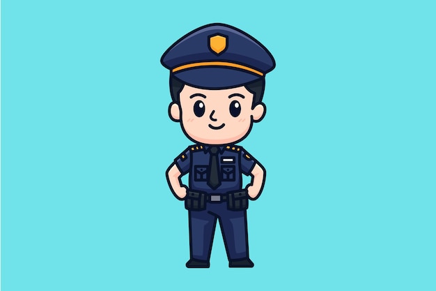 Ilustración de un lindo personaje de dibujos animados de la policía