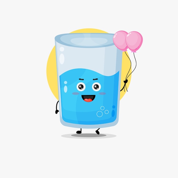 Ilustración de lindo personaje de vaso de agua con globo