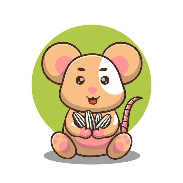 ilustración de un lindo ratón de dibujos animados sentado y trayendo guazi, diseño vectorial.