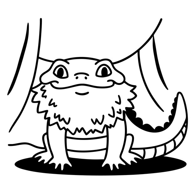 Ilustración de un lindo reptil dragón barbudo en un con una expresión lúdica