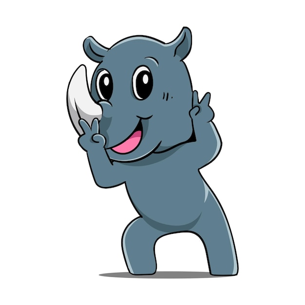 Vector ilustración de un lindo rinoceronte con una pose divertida frente a la cámara