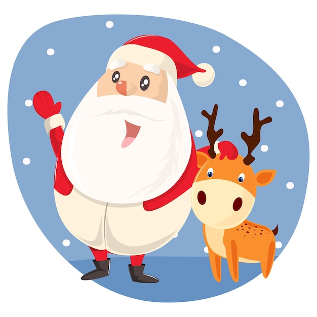 Ilustración de lindo Santa con ciervos