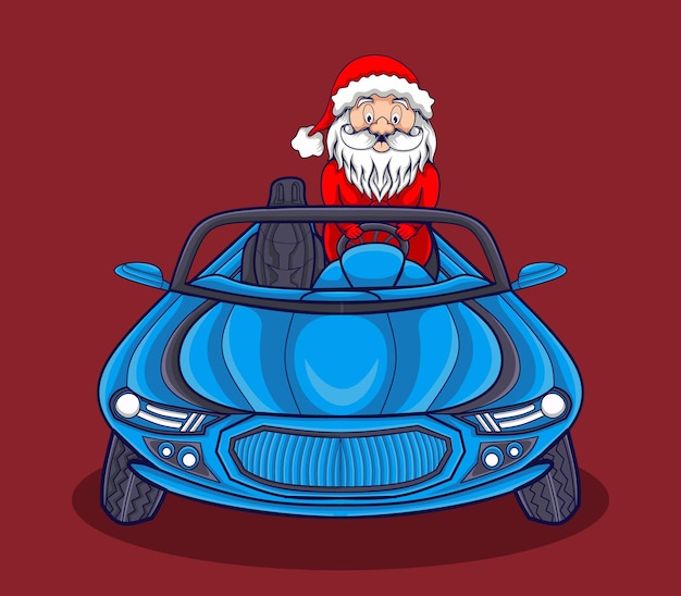 Ilustración de lindo santa claus conduciendo un coche