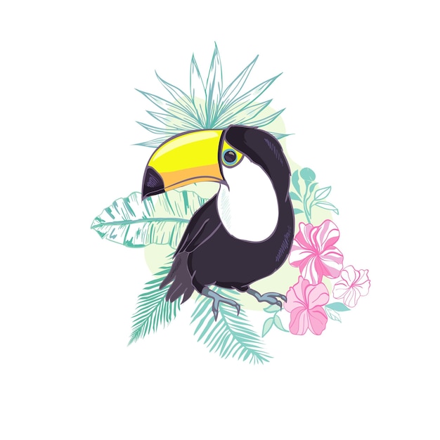 Una ilustración de un lindo tucán en formato vectorial Una linda imagen de pájaro tucán para la educación y diversión de los niños en guarderías y escuelas y con fines decorativos Colección de animales de la selva