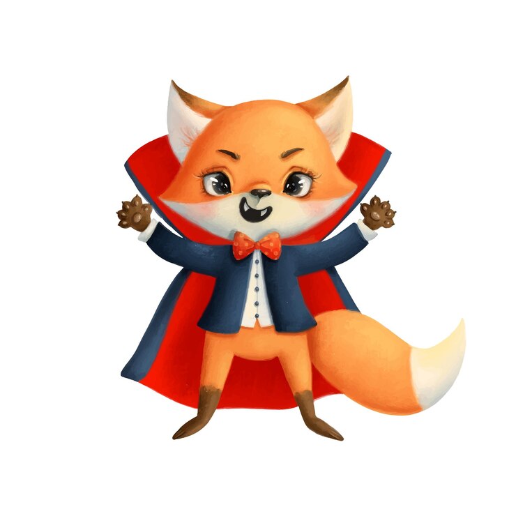 Vector ilustración de un lindo zorro de halloween de dibujos animados en un disfraz de vampiro animales de halloween