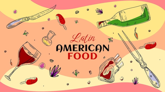 Vector ilustración de línea abstracta con menú de comida americana