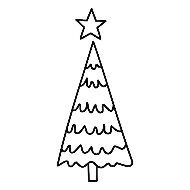 Ilustración de línea de árbol de navidad, vector de arte de línea de invierno, elemento de decoración de navidad