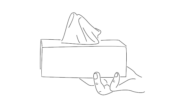 Ilustración de la línea de arte de la mano que sostiene el tejido