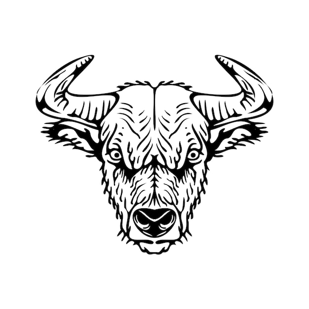Ilustración de línea de arte vectorial de boceto de buey y toro para proyectos de diseño cultural y creativo rústico