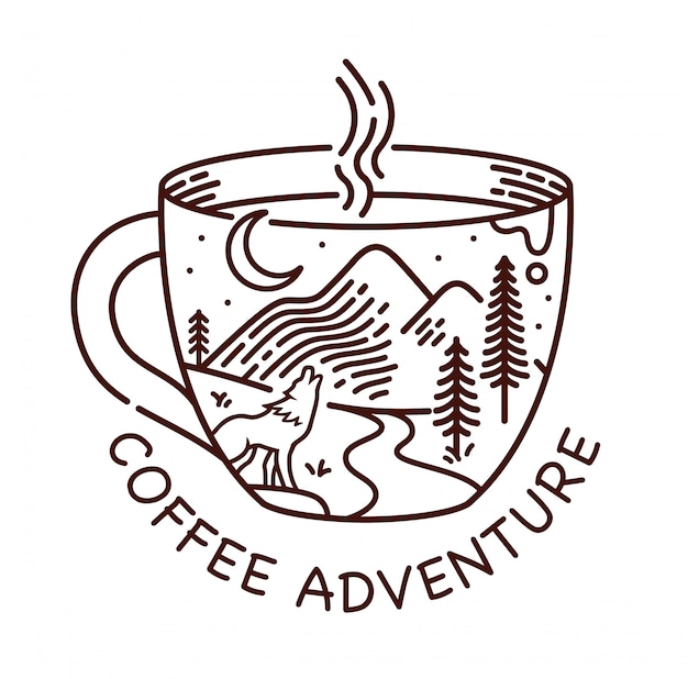 Ilustración de línea de aventura de café