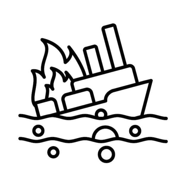 Ilustración de la línea de un barco en llamas