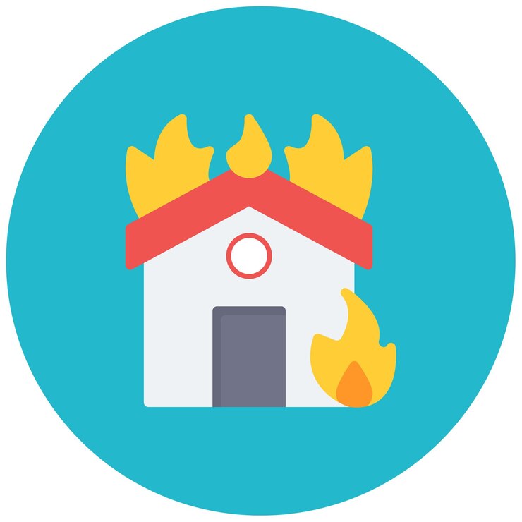 Vector ilustración de la línea de la casa en llamas