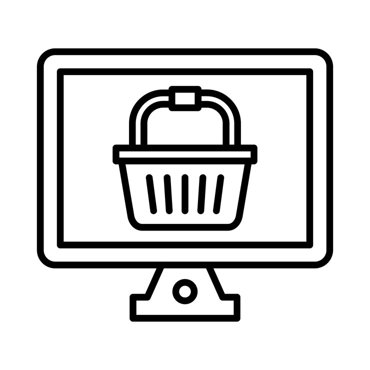 Vector ilustración de la línea de la cesta de compras en línea