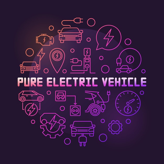 Ilustración de línea de color de vector redondo de vehículo eléctrico puro