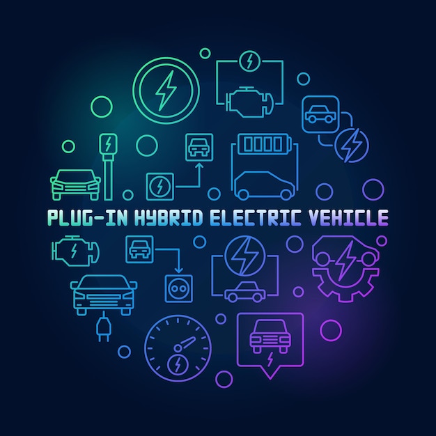 Vector ilustración de línea colorida de vector redondo de vehículo eléctrico de complemento